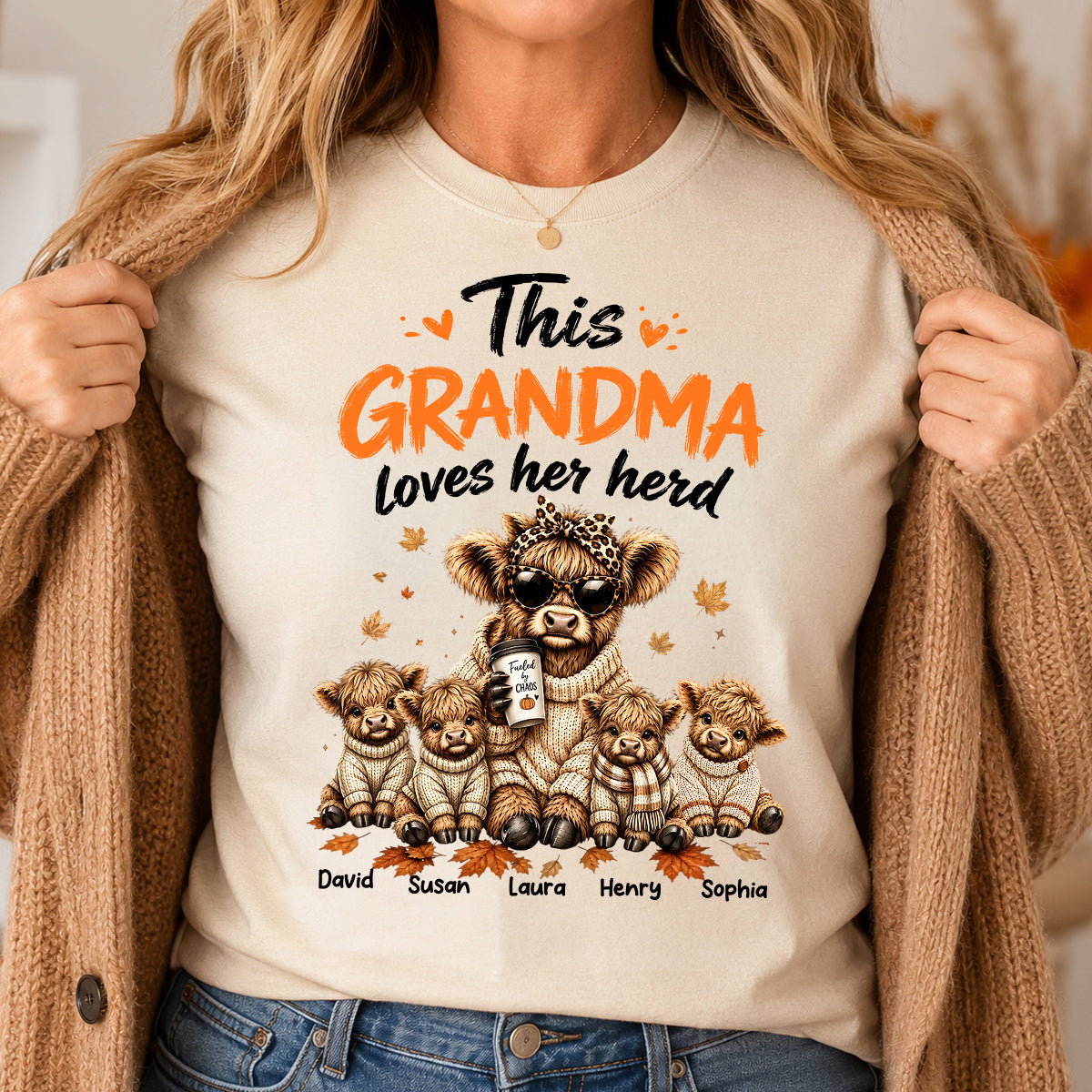This Grandma Loves Her Herd Fall Season - Personalized Light Color Shirt - Cozy Autumn Tee for Grandma
