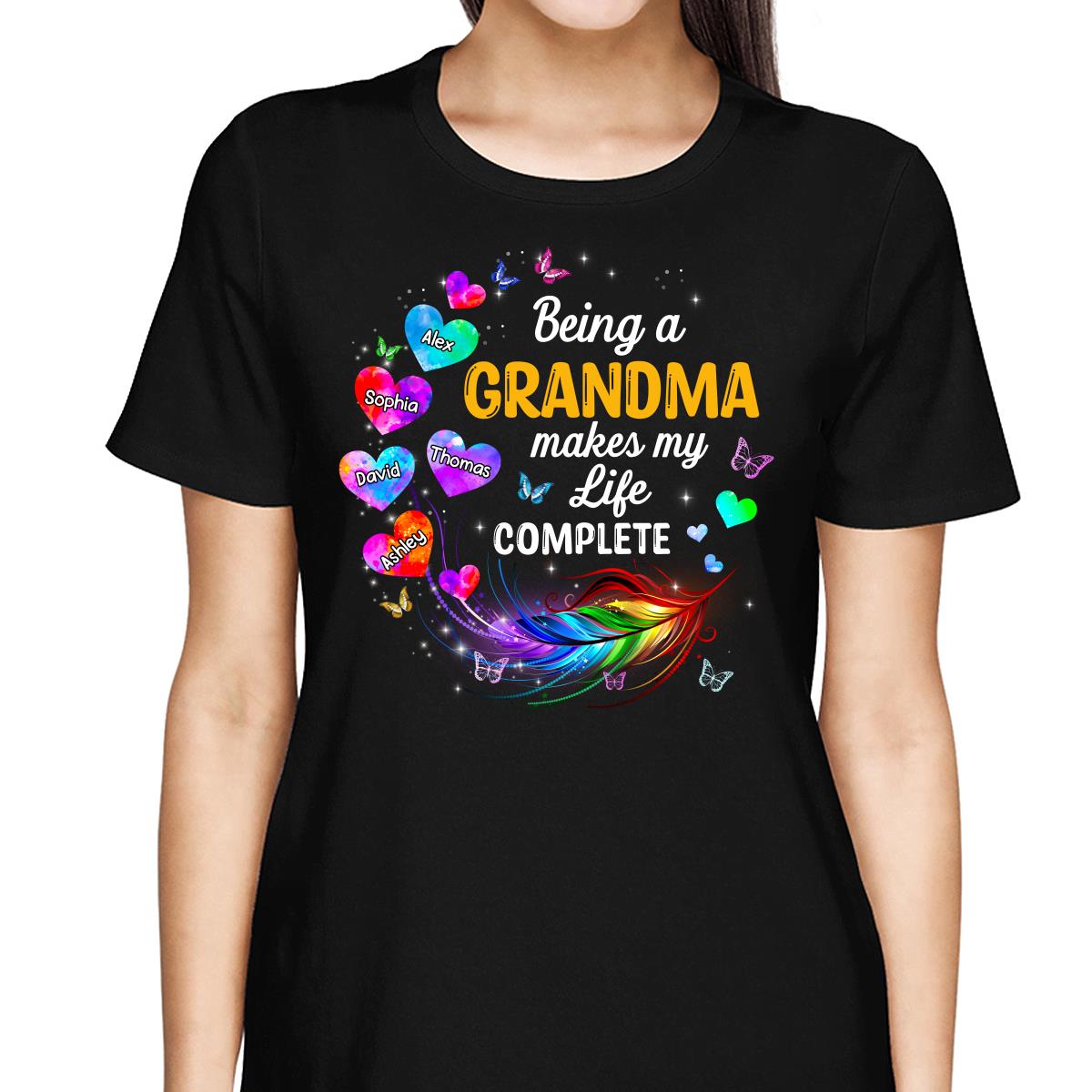Colorful Feather Hearts Grandma Mom Personalized Shirt