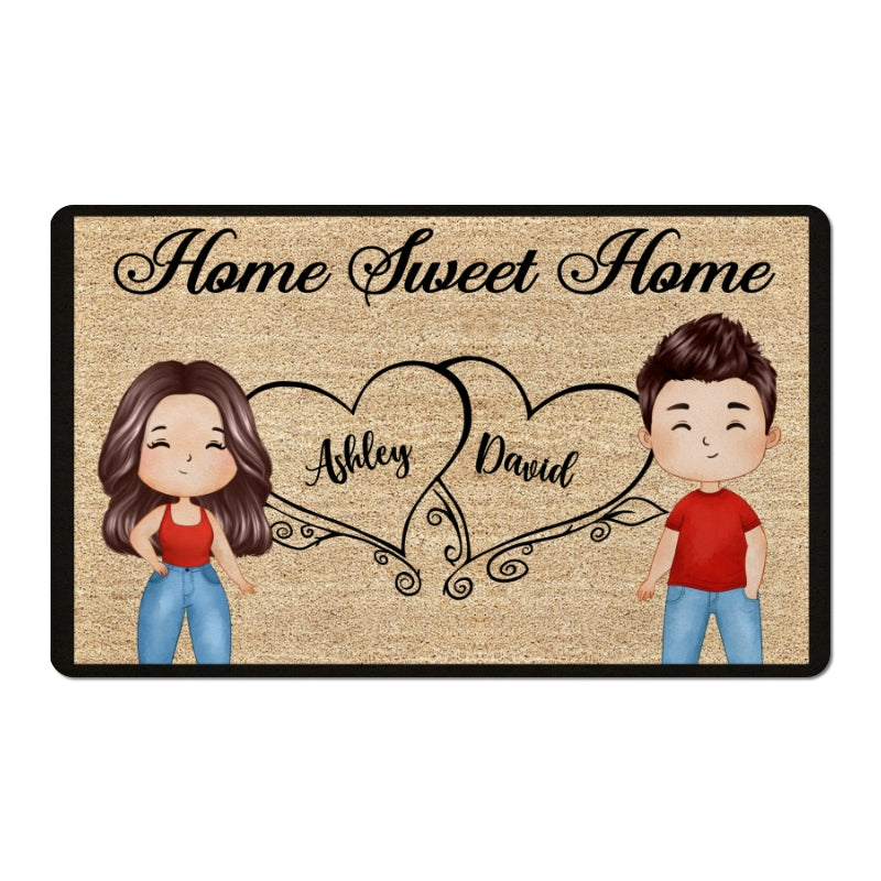 Home Sweet Home Watercolor Couple Personalized Doormat