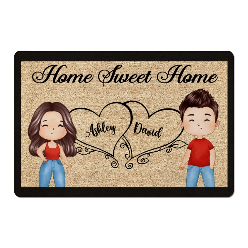 Home Sweet Home Watercolor Couple Personalized Doormat