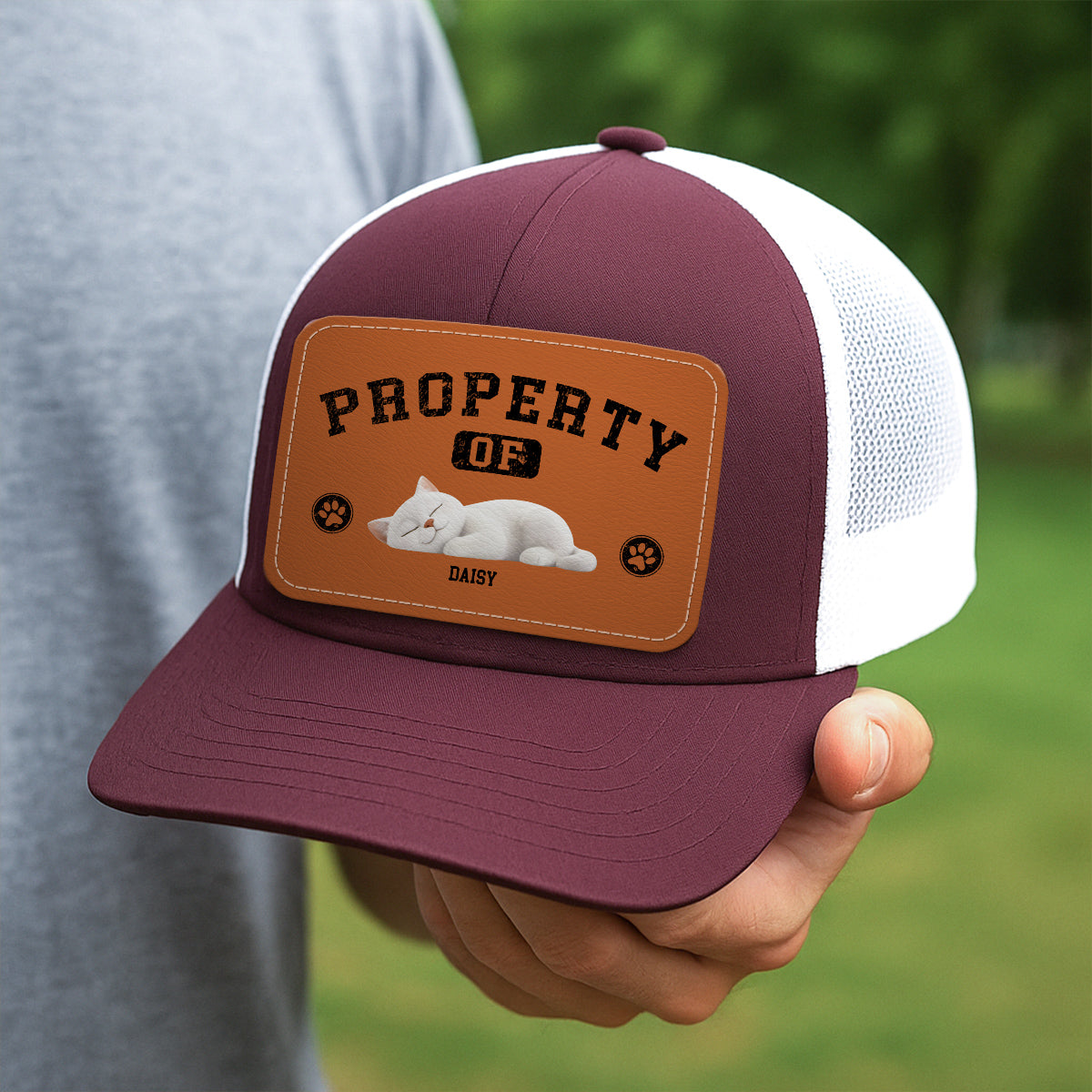 Property Of Cute Sleeping Cats Personalized Leather Patch Hat, Father's Day gift