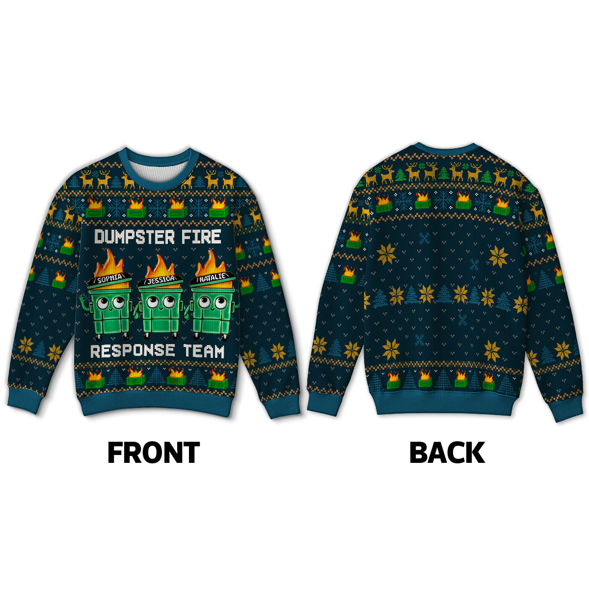I'm Fine Everything Is Fine Dumpster Fire Funny Office Staff - Personalized Faux Knitting Ugly Sweater - Christmas Costume