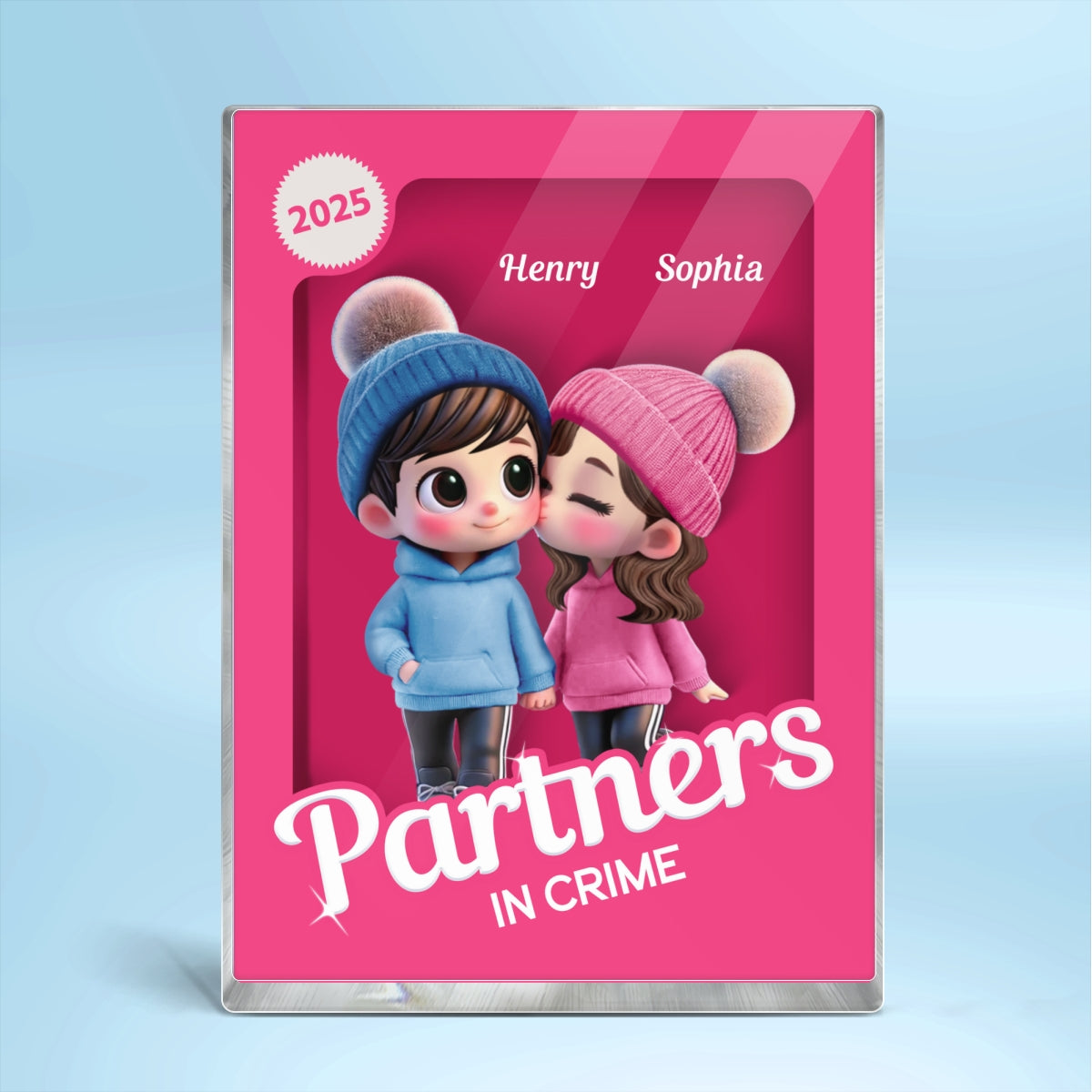 Couple Partners In Crime Pink Toy Box 3D Effect Personalized Acrylic Block