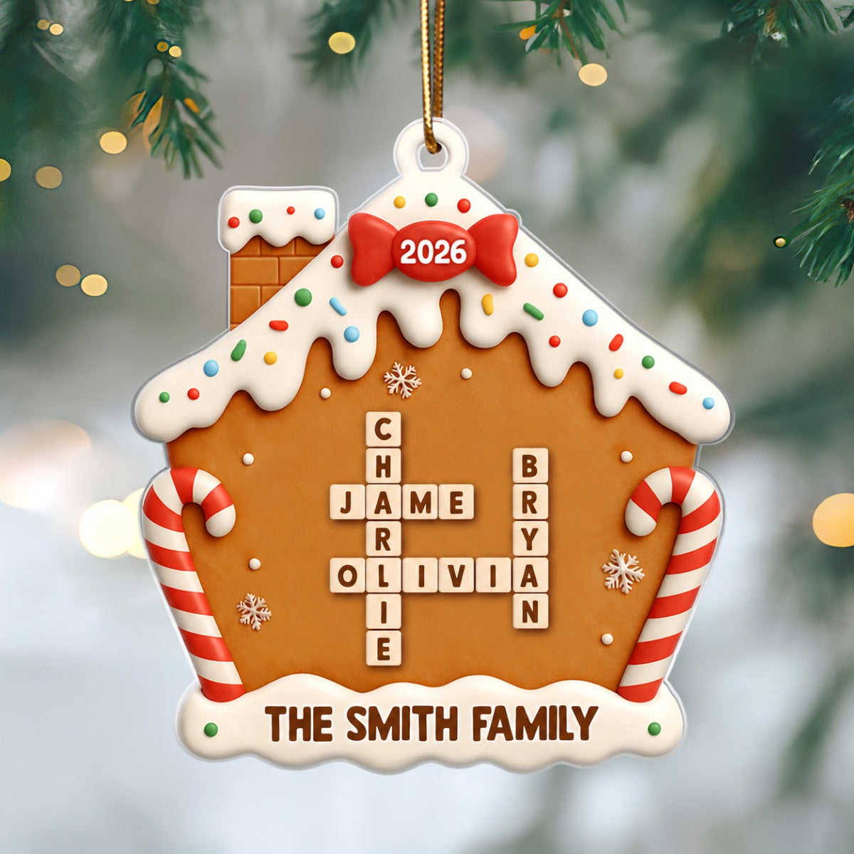 Family Name Crossword Cake House - Personalized Acrylic Ornament - Special Christmas Gift For Family