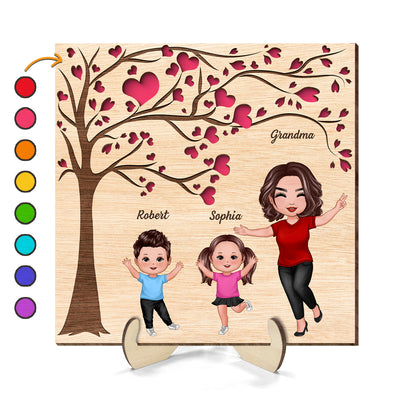Grandma Grandkids Under Heart Tree Engraved Personalized 2-layer Wooden Plaque
