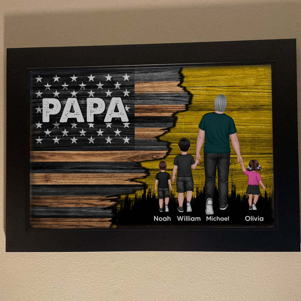 Dad Grandpa Papa Walking With Kids Half Nation Flag Personalized Horizontal Poster, For Dad, For Grandpa, For Husband