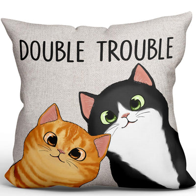 Peeking Fluffy Cat Double Trouble Personalized Pillow
