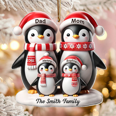 3D Effect Penguins Family Christmas Personalized Acrylic Ornament