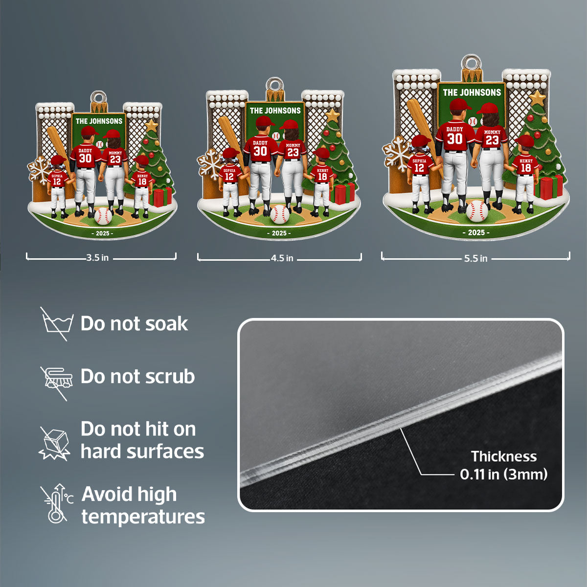 3D Effect Baseball Family Personalized Acrylic Ornament, Gift for Loved Ones