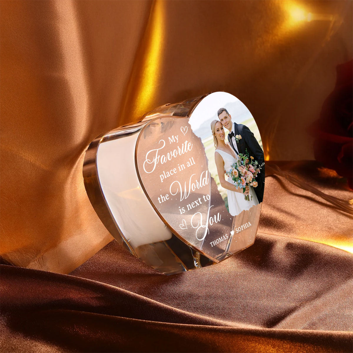 My Favorite Place Is Next To You Upload Photo Premium Crystal Heart LED, Personalized Couple Home Bedroom Decoration, Perfect Valentine's Gift For Her, For Wife, For Girlfriend, Free Delivery Included