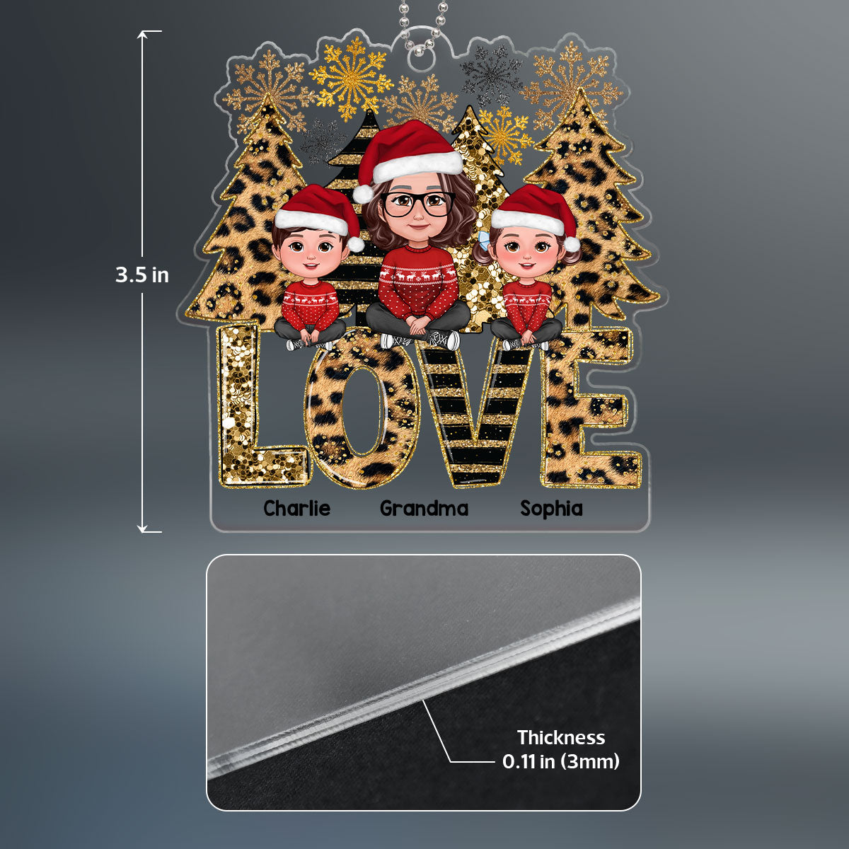Leopard Stripes Pattern Christmas Tree Grandma Grandkids Personalized Acrylic Ornament