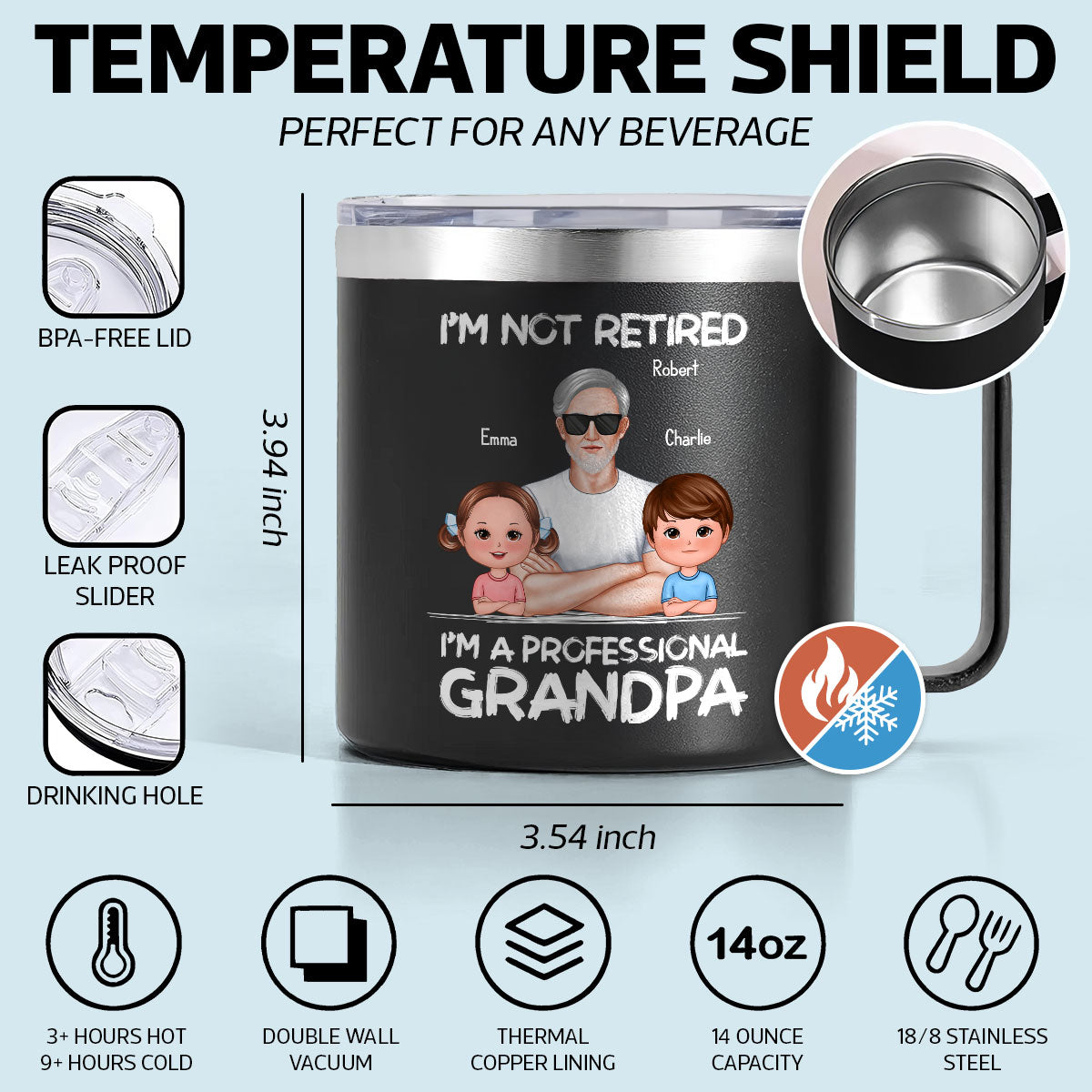 I'm Not Retired I'm A Professional Grandpa Of Cute Grandkids Personalized Stainless Tumbler With Handle