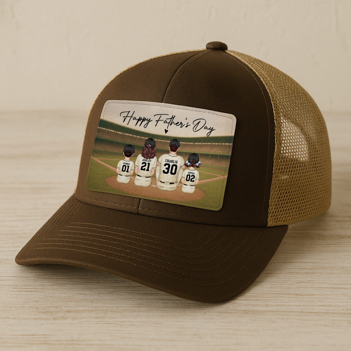Retro Vintage Baseball Daddy's Dream Team Personalized Leather Patch Hat, Gift For Dad