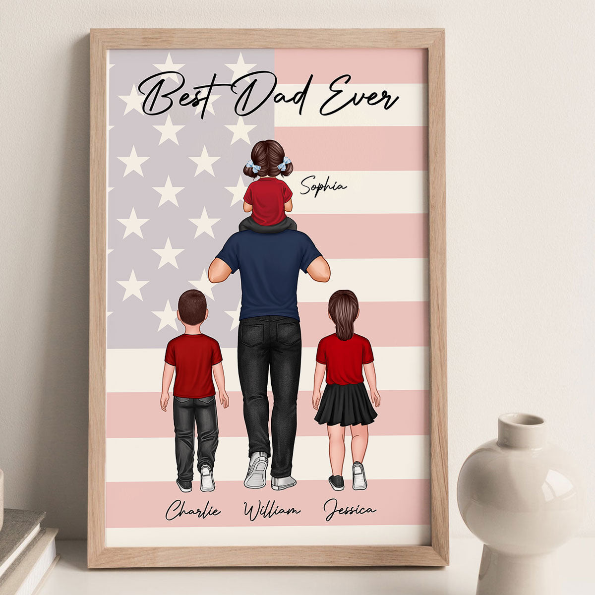 Nation Flag Dad Piggy Back Personalized Vertical Poster