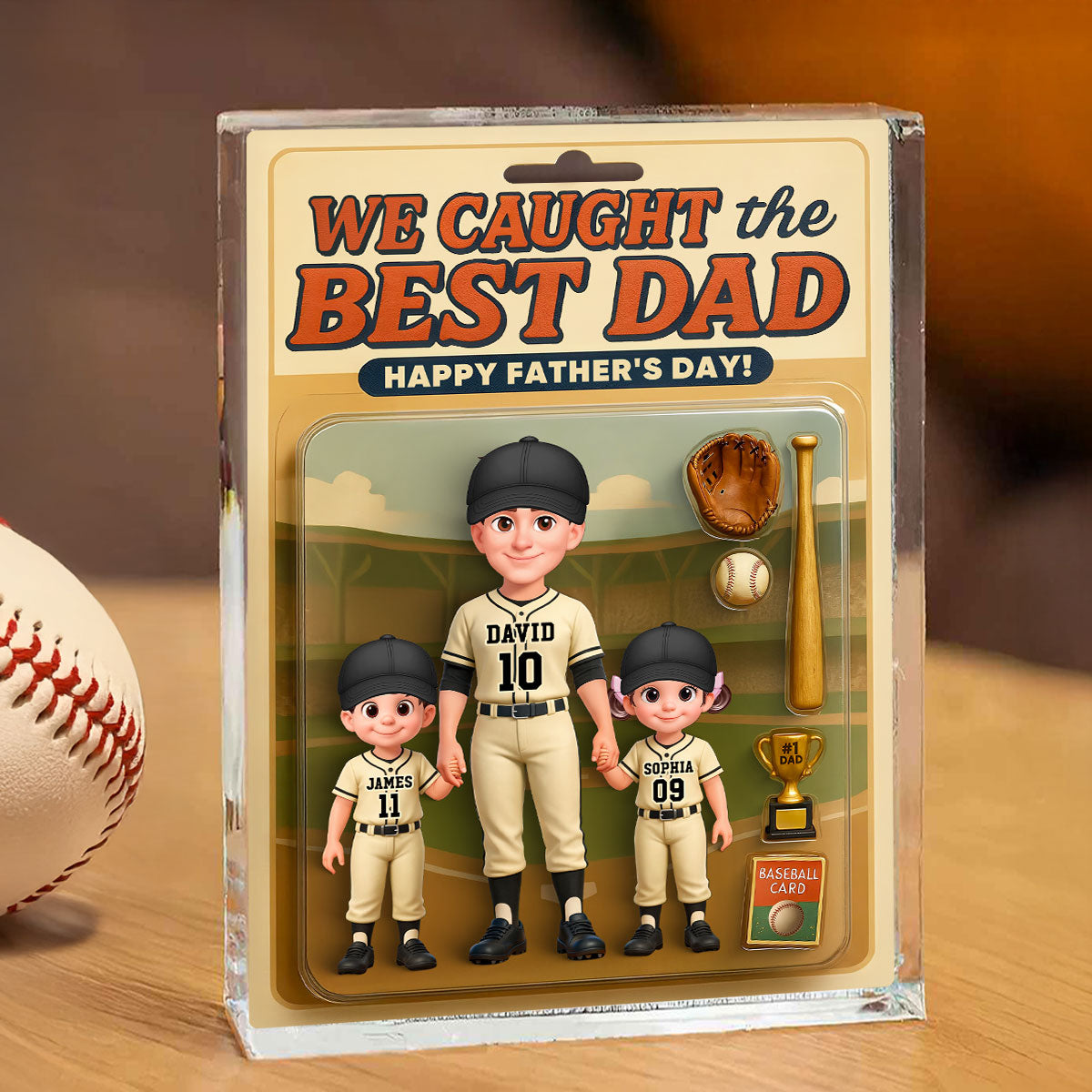 Baseball Things We Caught The Best Dad - Personalized Acrylic Block Plaque - Father's Day Gift For Baseball Dad
