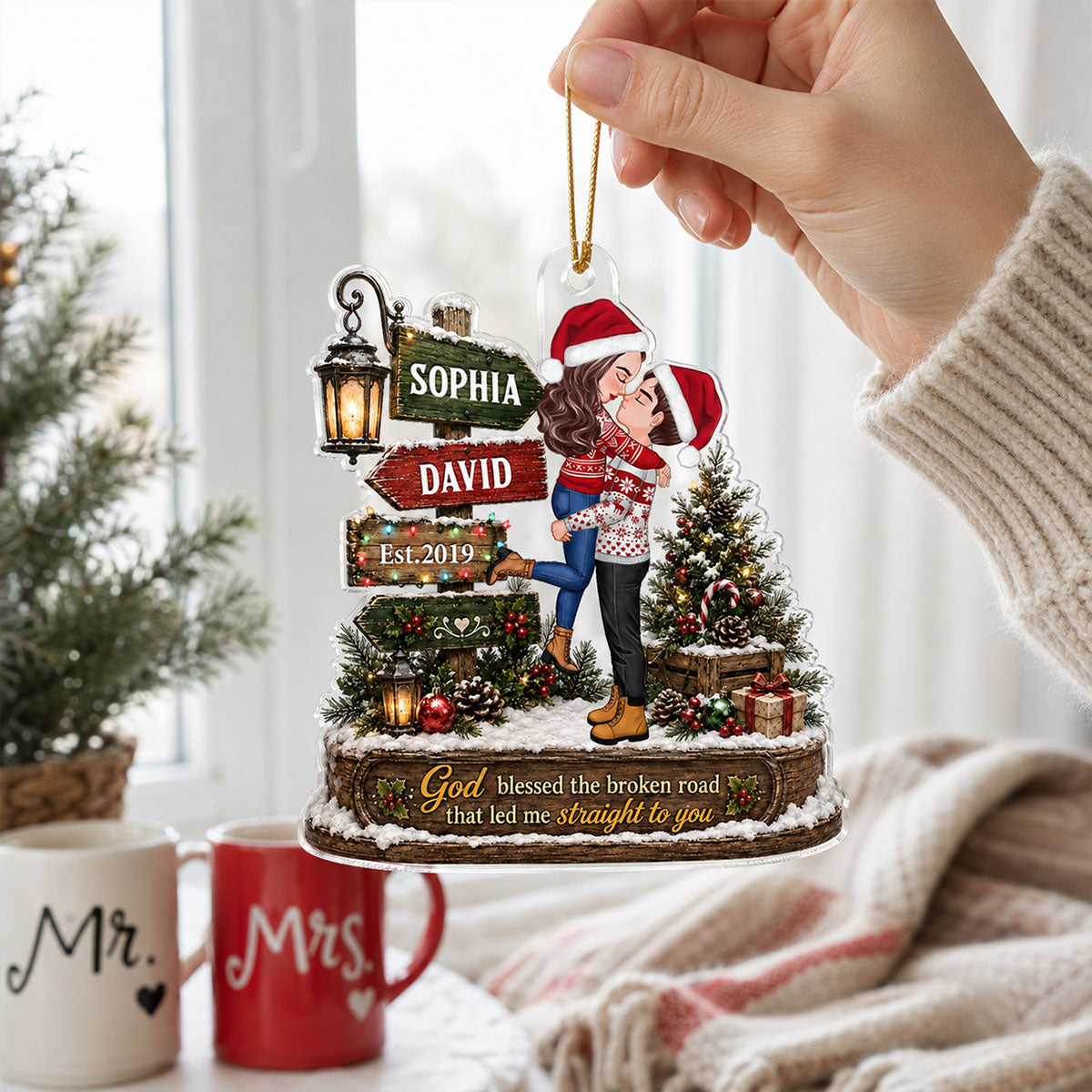 God Blessed the Broken Road That Led Me Straight to You - Personalized Acrylic Ornament - Couple Christmas Gift for Her, for Him