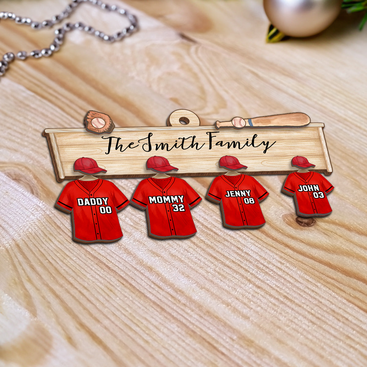 Baseball Jersey Team Family Personalized 2-Layer Wooden Ornament, Christmas Gift