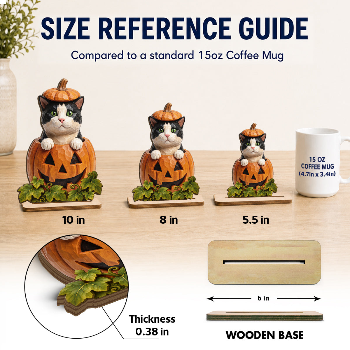 Custom Dog Cat Pumpkin Art - Personalized 2-Layered Wooden Plaque - Pet Halloween Fall Decor