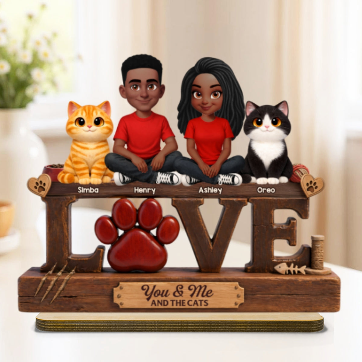 You & Me And The Cat - Personalized 2-Layered Wooden Plaque - Heartfelt Father's Day Gift For Cat Dad