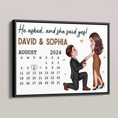 He Asked She Said Yes Engagement Date Keepsake for Couples Personalized Poster