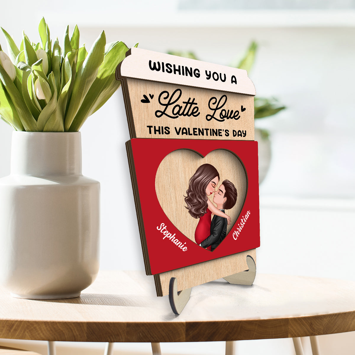 Wishing You A Latte Love  Gift For Him Gift For Her Personalized 2-layer Wooden Plaque