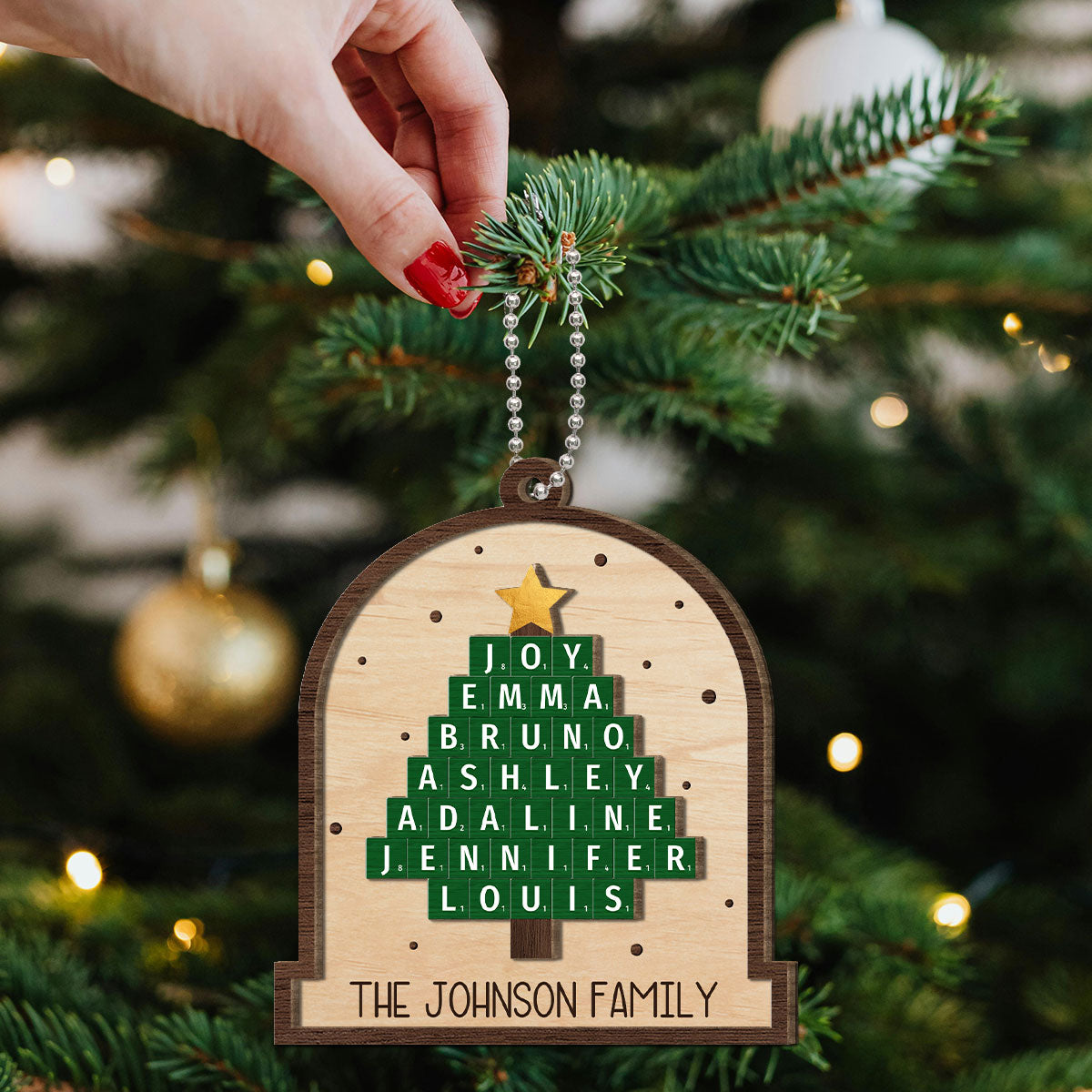 Family Christmas Tree Word Art Unique Christmas Decor Personalized 2-Layer Wooden Ornament