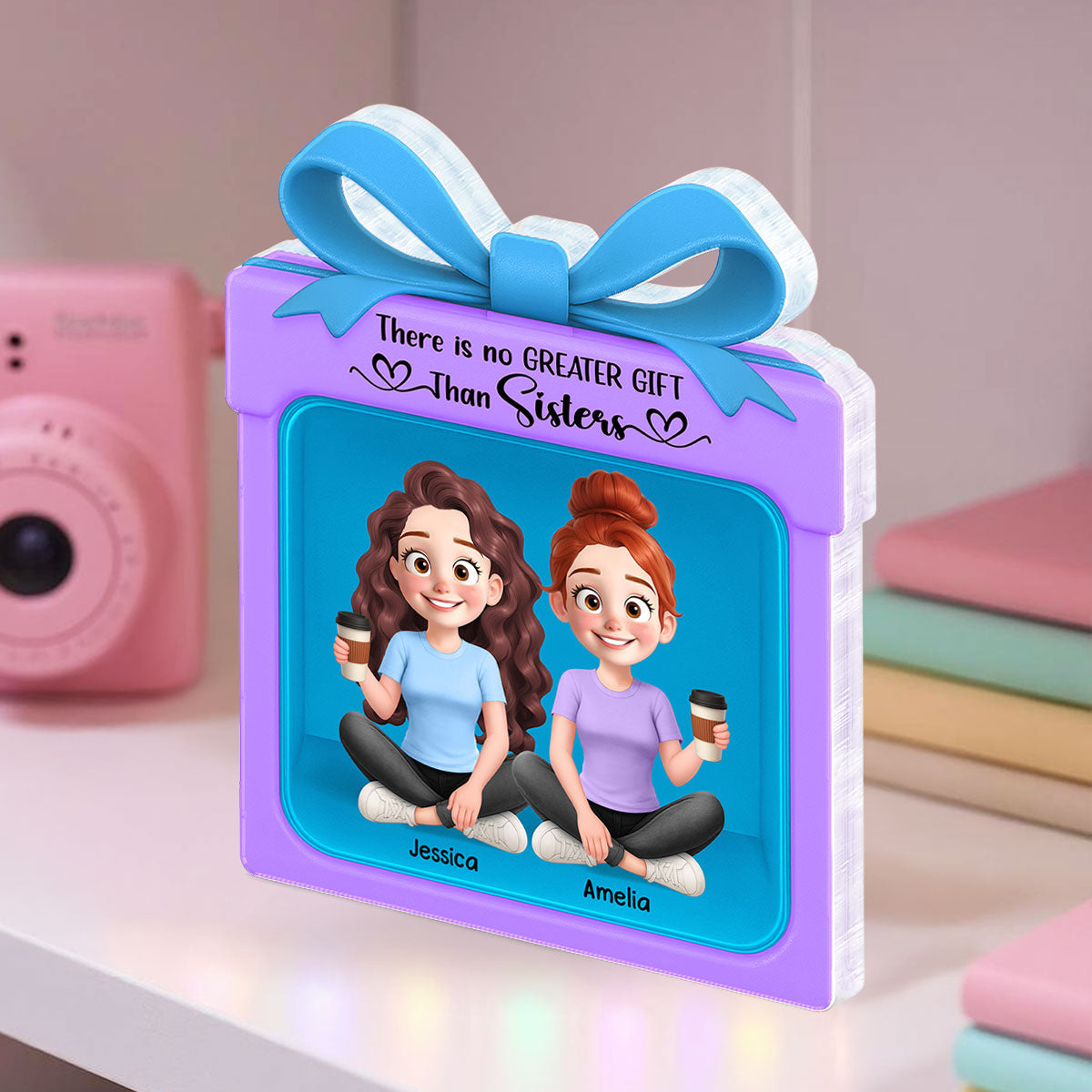Besties Sisters Inside Gift Box 3D Effect Personalized Acrylic Block