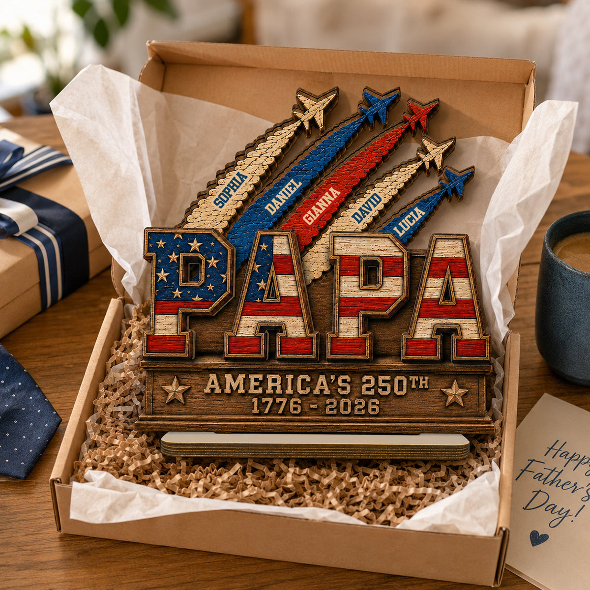 Dad Grandpa Nation Flag American 250th Anniversary - Personalized Wooden Plaque - Father's Day Gift For Dad, Grandpa