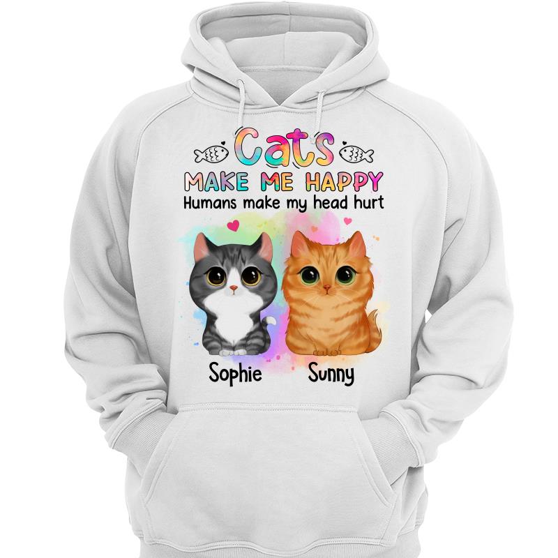 Watercolor Cute Cats Make Me Happy Humans Make My Head Hurt Personalized Shirt