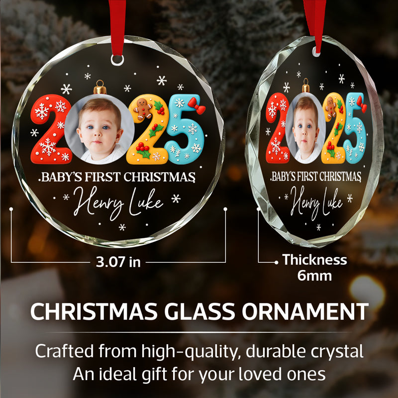Custom Baby First Christmas Ornament 2025 - Personalized Glass Ornament - Baby Keepsake Gift, Newborn Gift, Personalized Photo Ornament