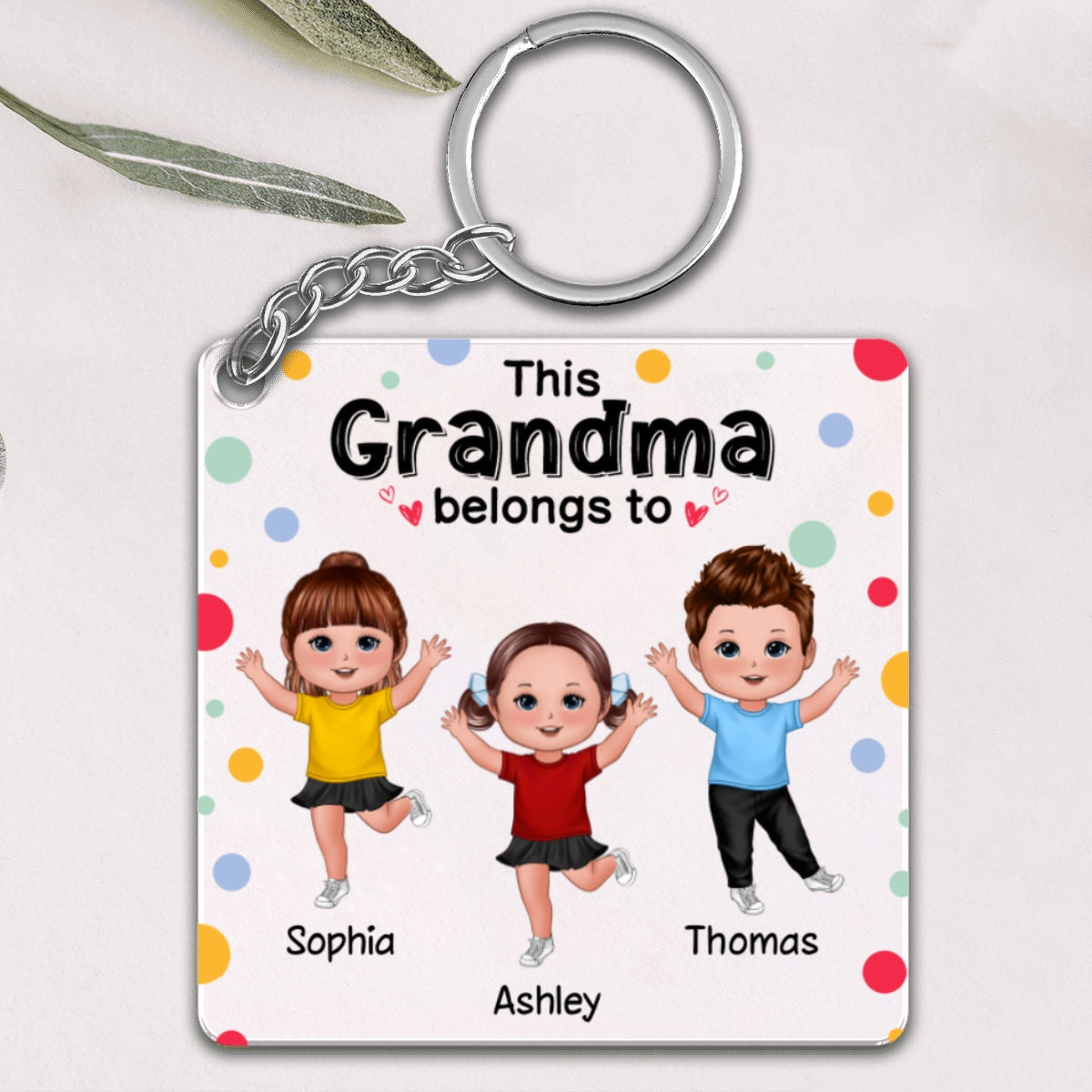 This Grandma Mom Belongs To Happy Doll Kids Colorful Dot Personalized Acrylic Keychain