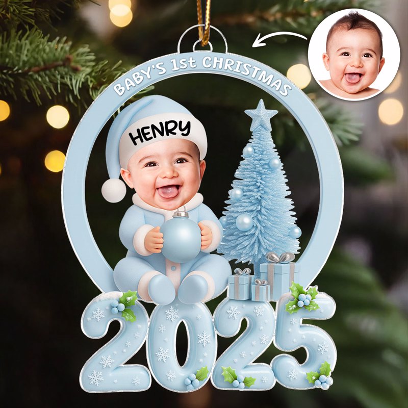 Baby Photo Beside Christmas Tree 2025 - Personalized Acrylic Ornament - Unique Christmas Gift For New Parents, Newborn Keepsake