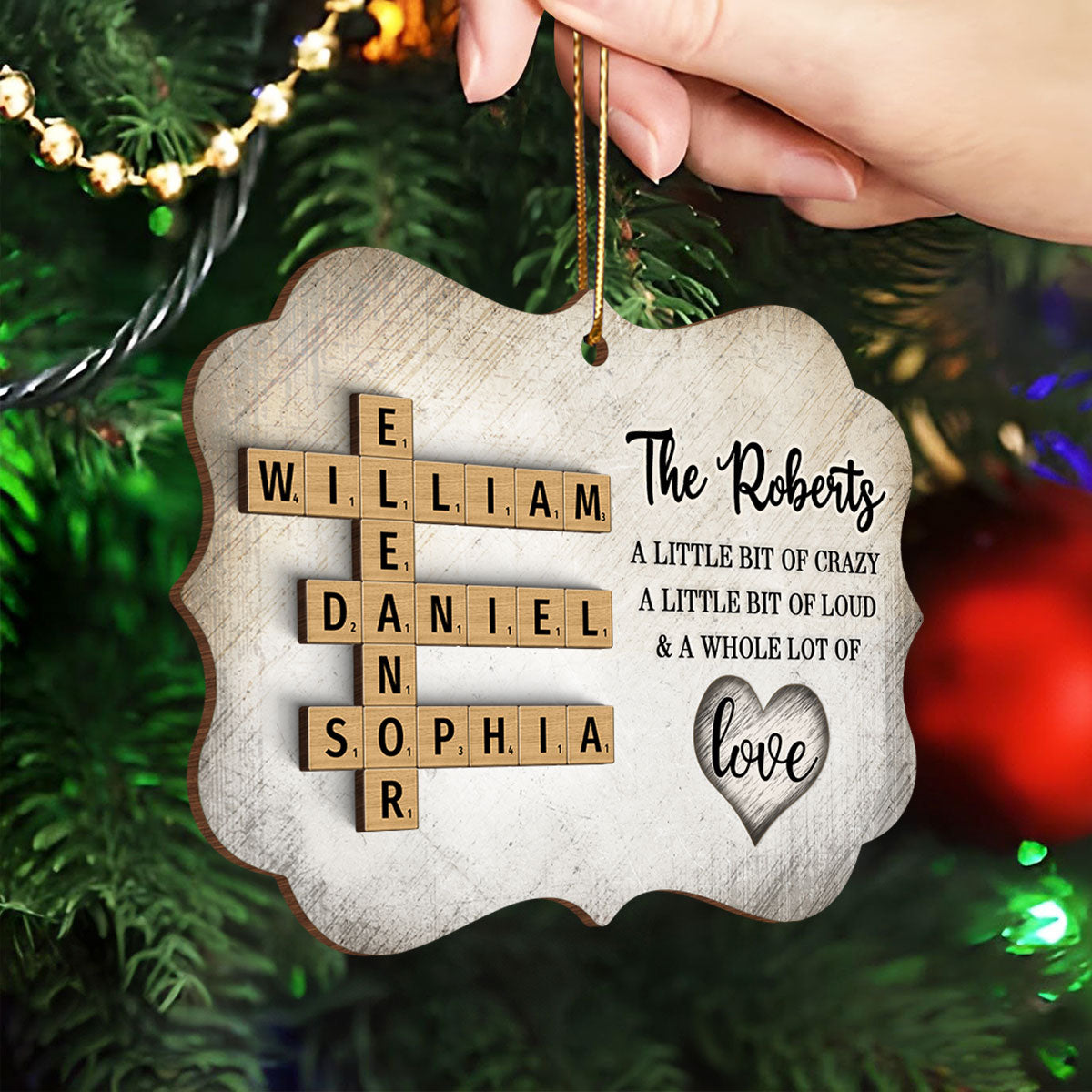 Family Whole Lot Of Love Crossword Puzzle Art - Captured In A Moment, Cherished For A Lifetime Personalized 2-Layered Wooden Ornament