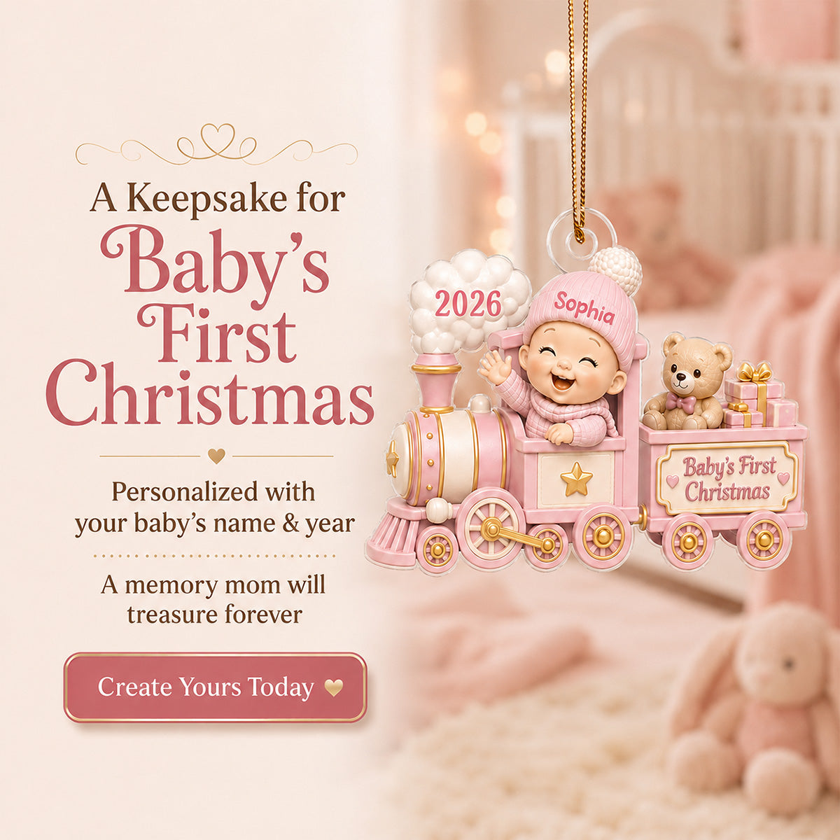 Baby First Christmas On Toy Train 2D Flat - Personalized Acrylic Ornament