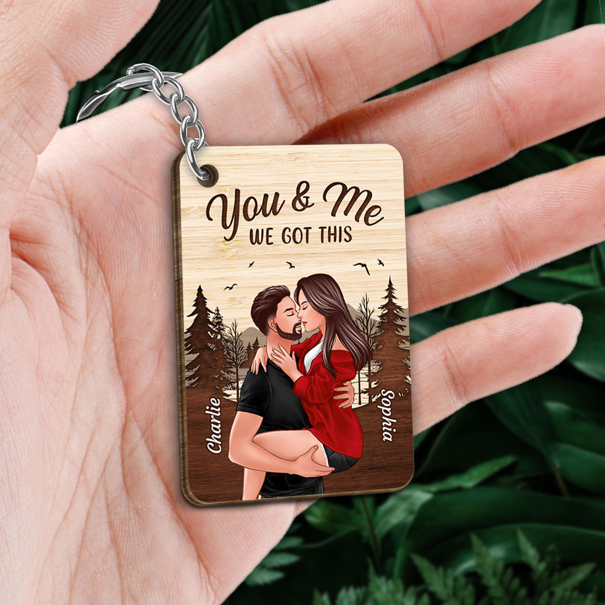 Together Since Man Holding Woman Kissing Favorite Song QR Code Personalized Wooden Keychain