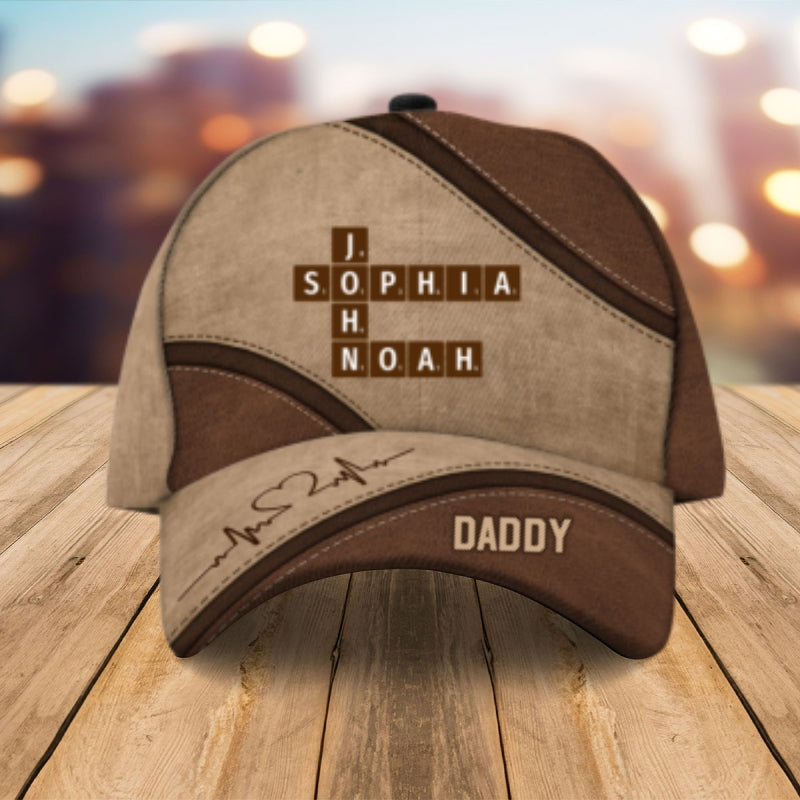 Daddy's Team Crossword Puzzle Art Personalized Classic Cap, Gift for Dad