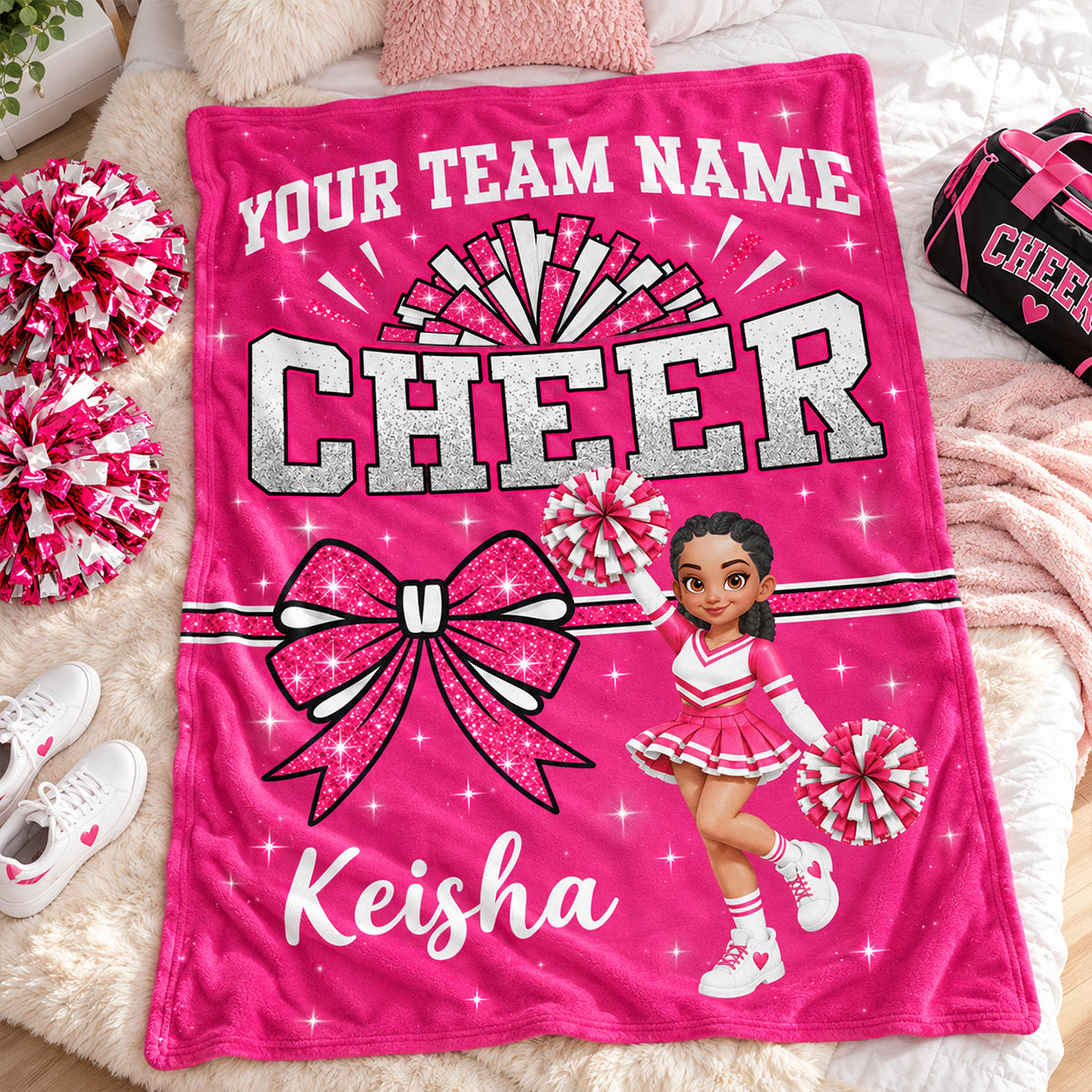 Cheerleader Cheer Custom Name Team Name - Personalized Fleece Blanket - Christmas Gift For Cheerleaders, Daughter, Granddaughter