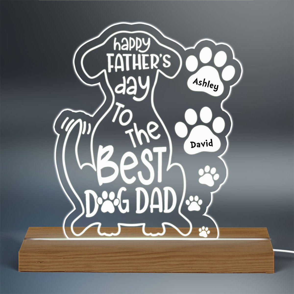 Happy Father‘s Day To The Best Dog Dad Personalized Warm Custom Shape LED Night Light