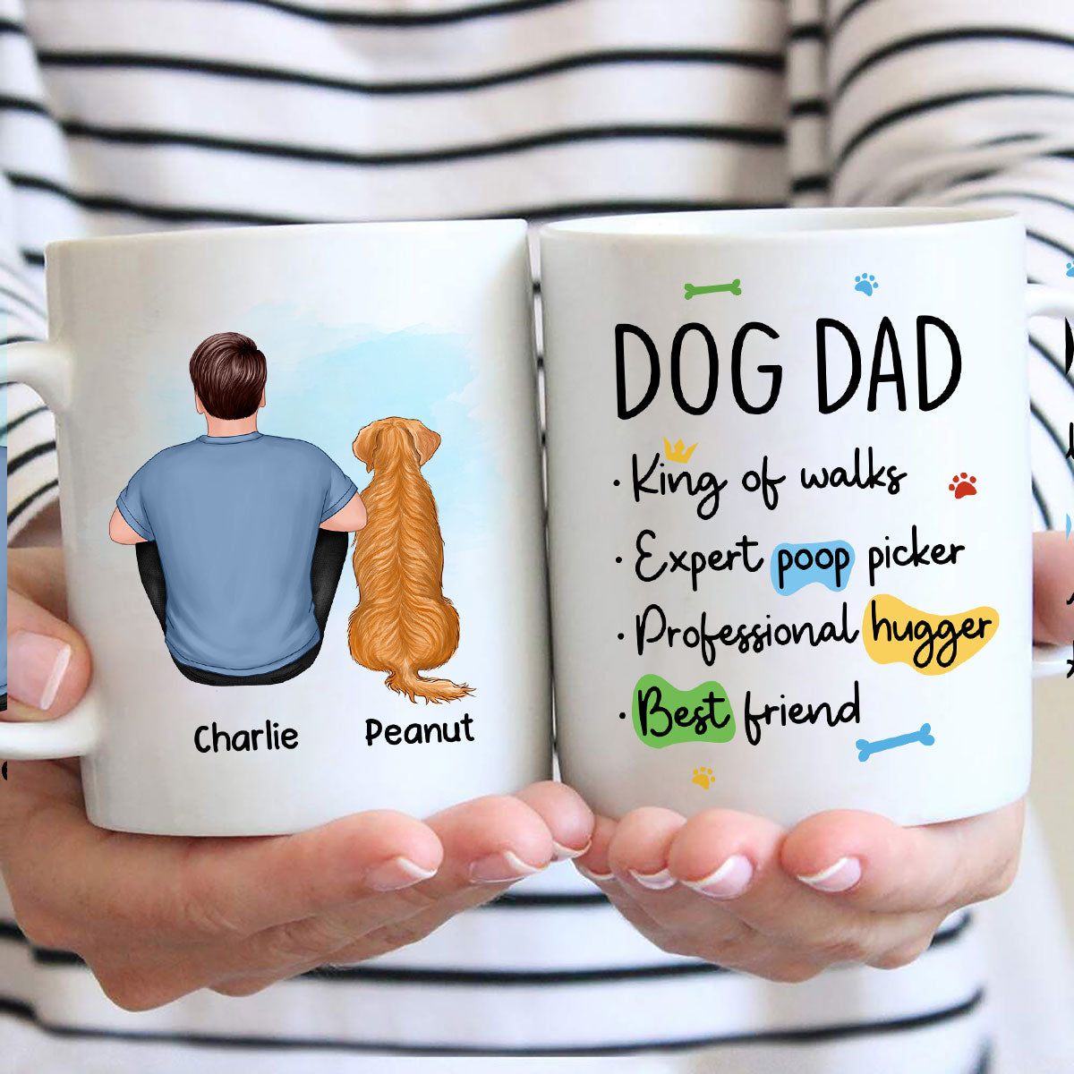 Dog Dad Back View Man & Sitting Dog Personalized Mug