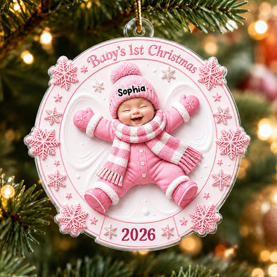 Baby First Christmas Snow Angel 2D Flat - Personalized Acrylic Ornament - Christmas Keepsake