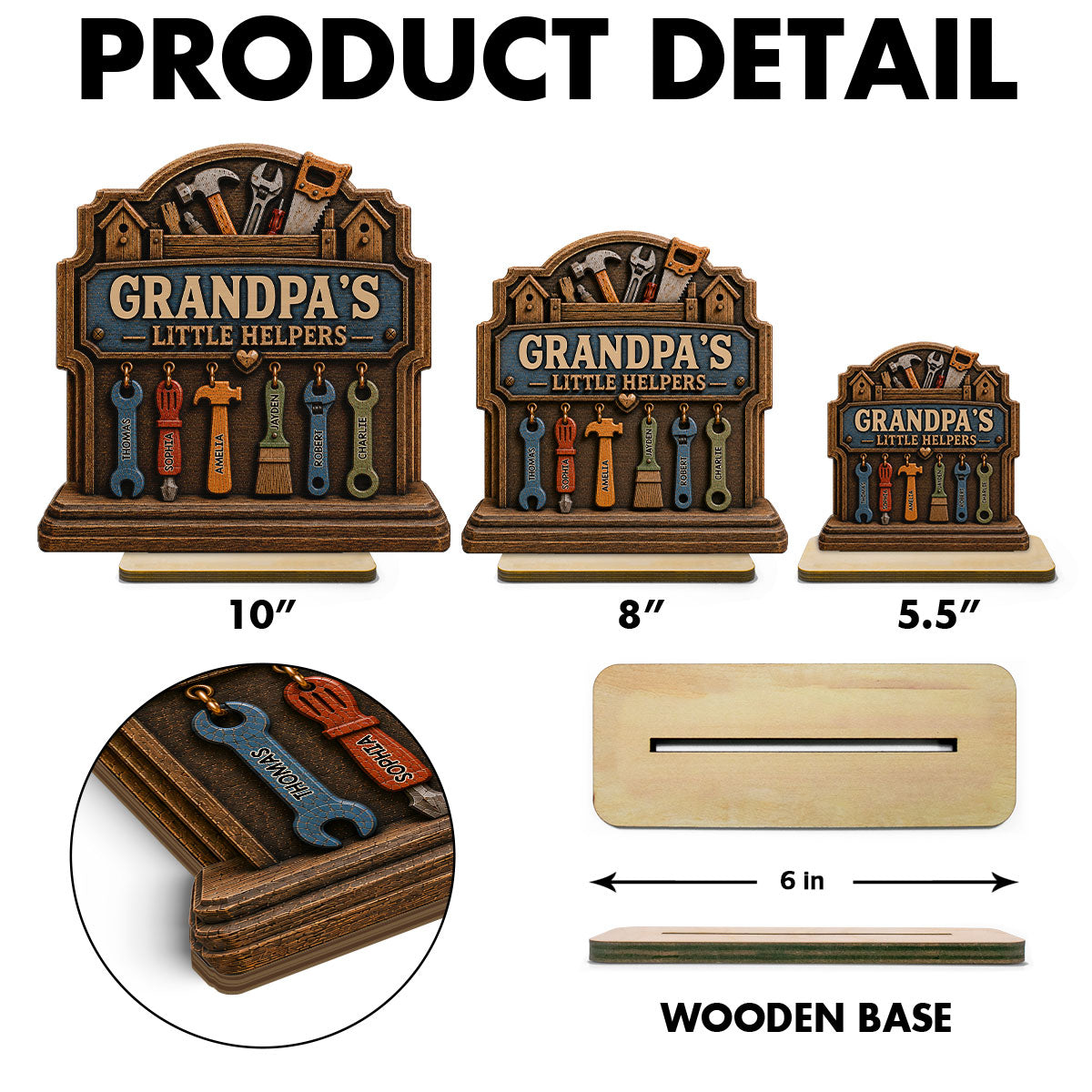 Grandpa's Little Helpers - Personalized 2-Layered Wooden Plaque - Father's Day Gift For Dad, Husband, Grandpa