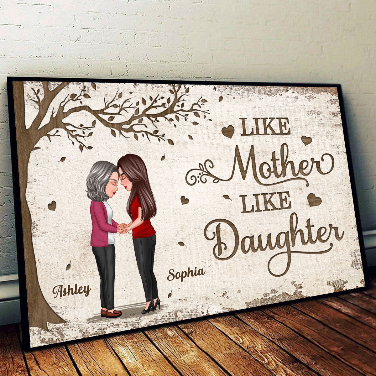 Mother Daughter Holding Hands Under Tree Personalized Poster, Gift For Mom