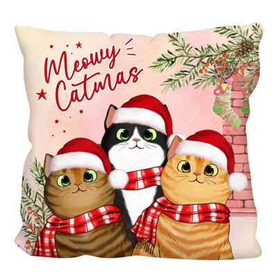 Peeking Cats Meowy Catmas Personalized Pillow (Insert Included)
