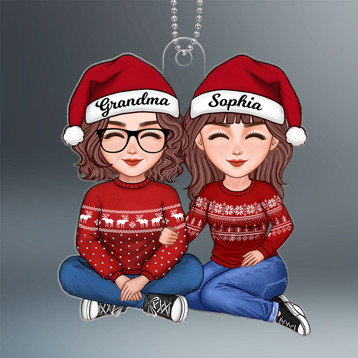 Cute Grandma Sitting With Teenage Granddaughter Grandson Christmas Gift Personalized Acrylic Ornament