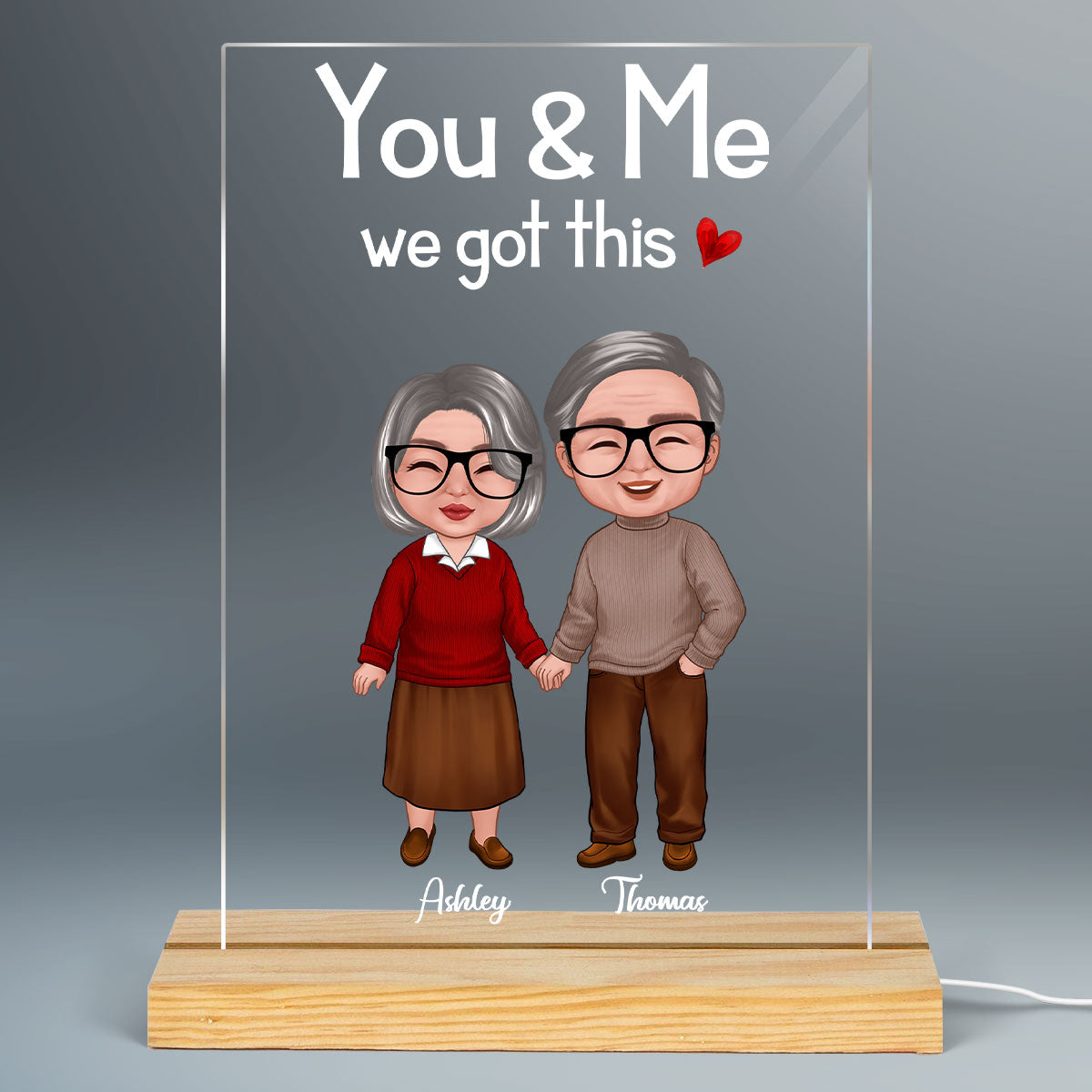 Old Doll Couple Sitting Gift For Him Gift For Her Personalized Rectangle Acrylic Plaque LED Night Light