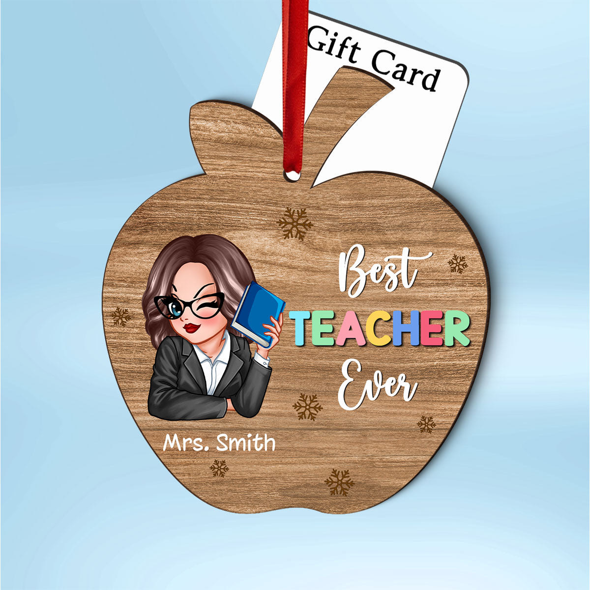 Best Teacher Ever Gift Card Holder Ornament, Personalized Christmas Ornament, Christmas Gift For Teachers, Thank You Gift, Appreciation Gift