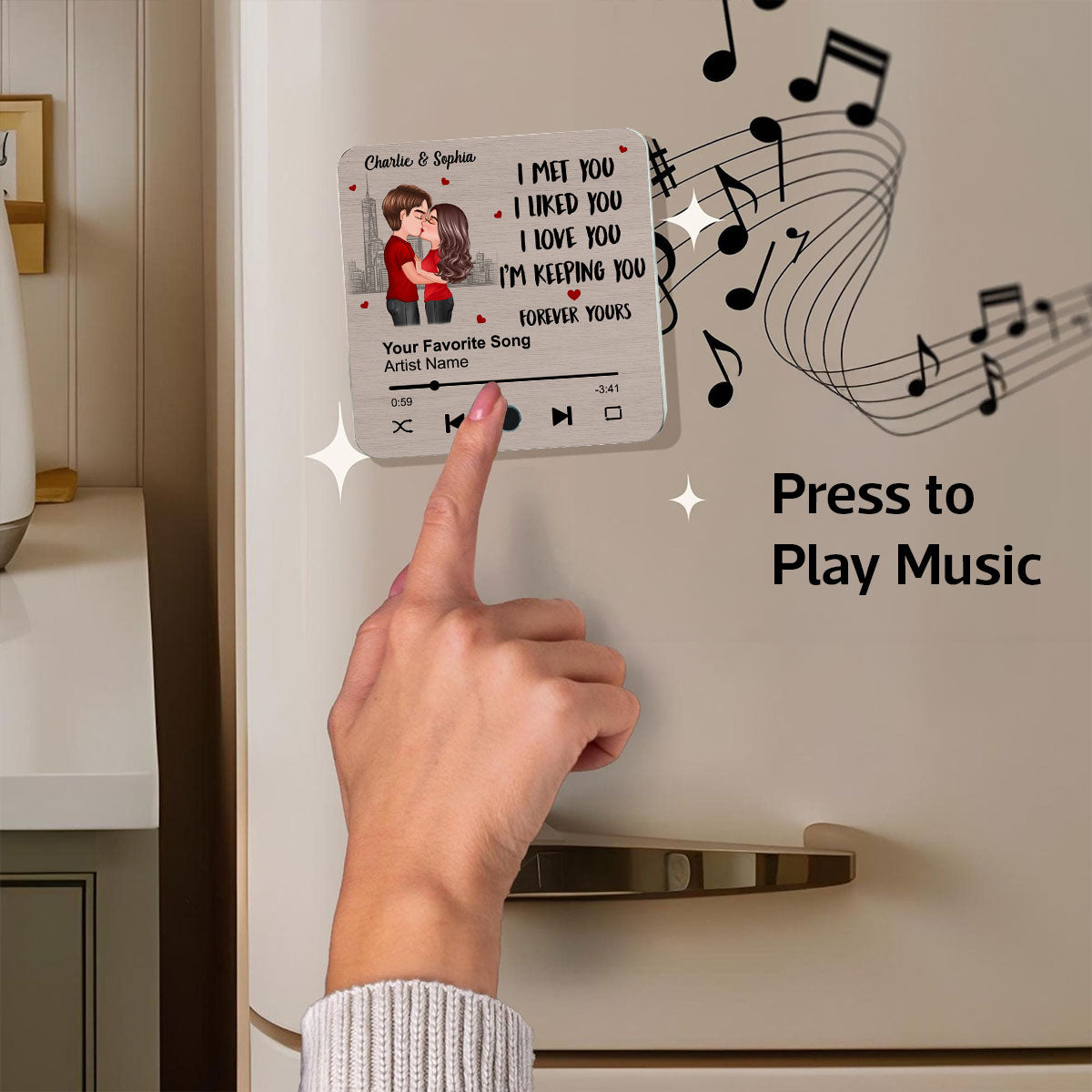 Skyline Couple Kissing I Met You Personalized Music Fridge Magnet, Heartfelt Gift For Couple, For Him, For Her, Boyfriend, Girlfriend, Husband, Wife