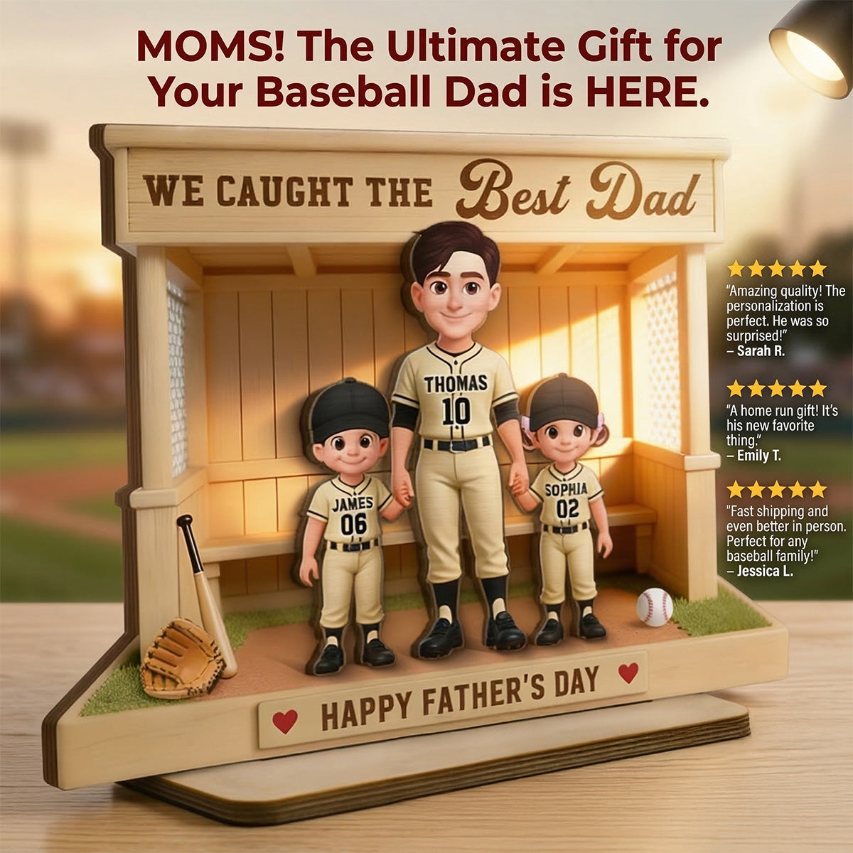 We Caught The Best Dad Baseball Dugout - Personalized 2-Layered Wooden Plaque - Father's Day Gift For Baseball Dad