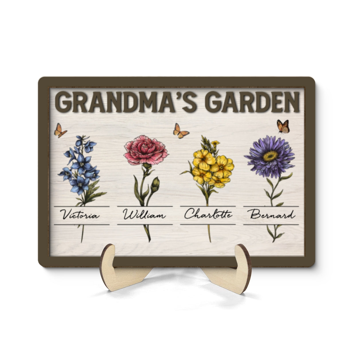 Gift For Grandma Grandma‘s Garden Beautiful Vintage Birth Month Flower With Names Personalized 2-Layer Wooden Plaque