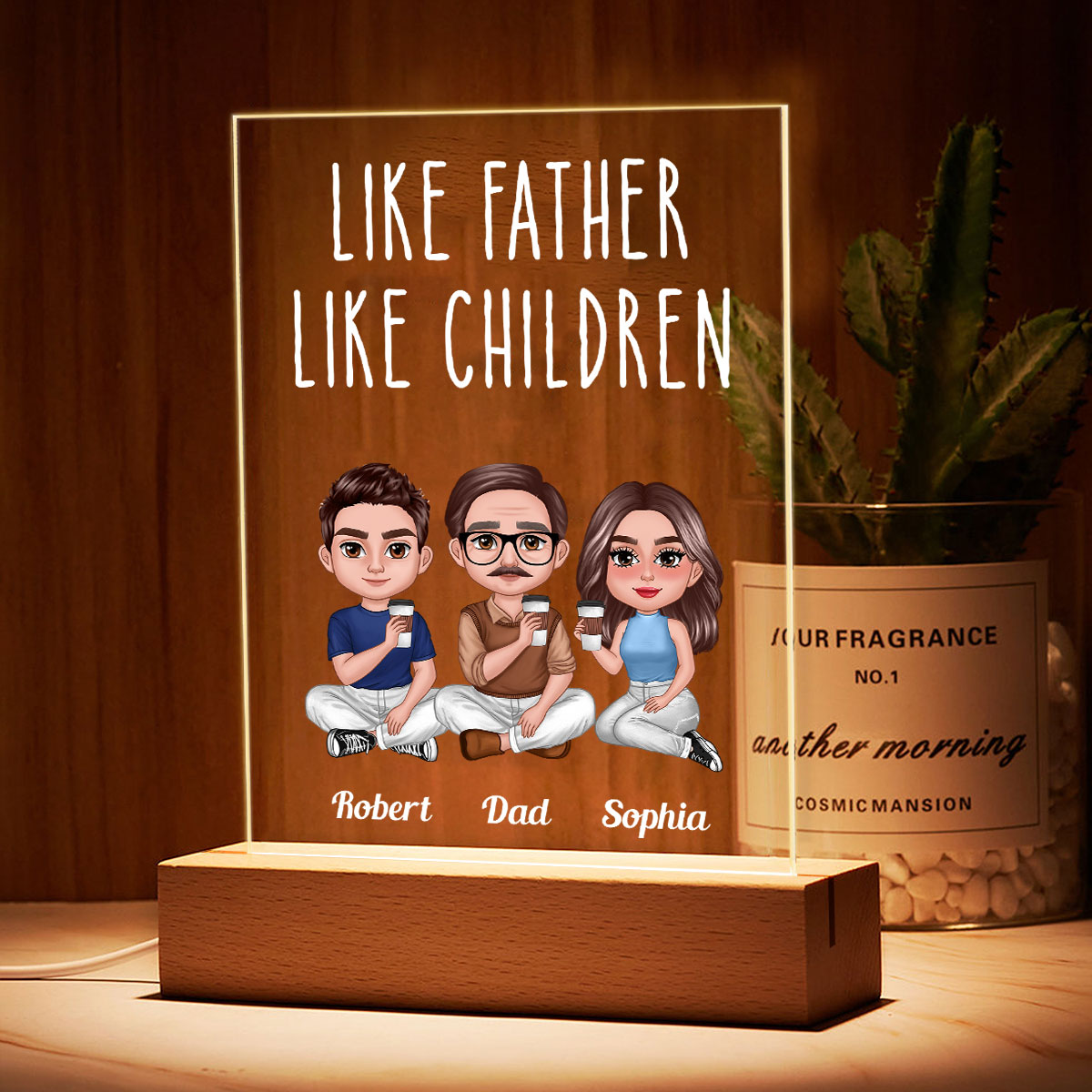 Like Father Like Daughter Like Son Sitting Together Personalized Acrylic LED Night Light
